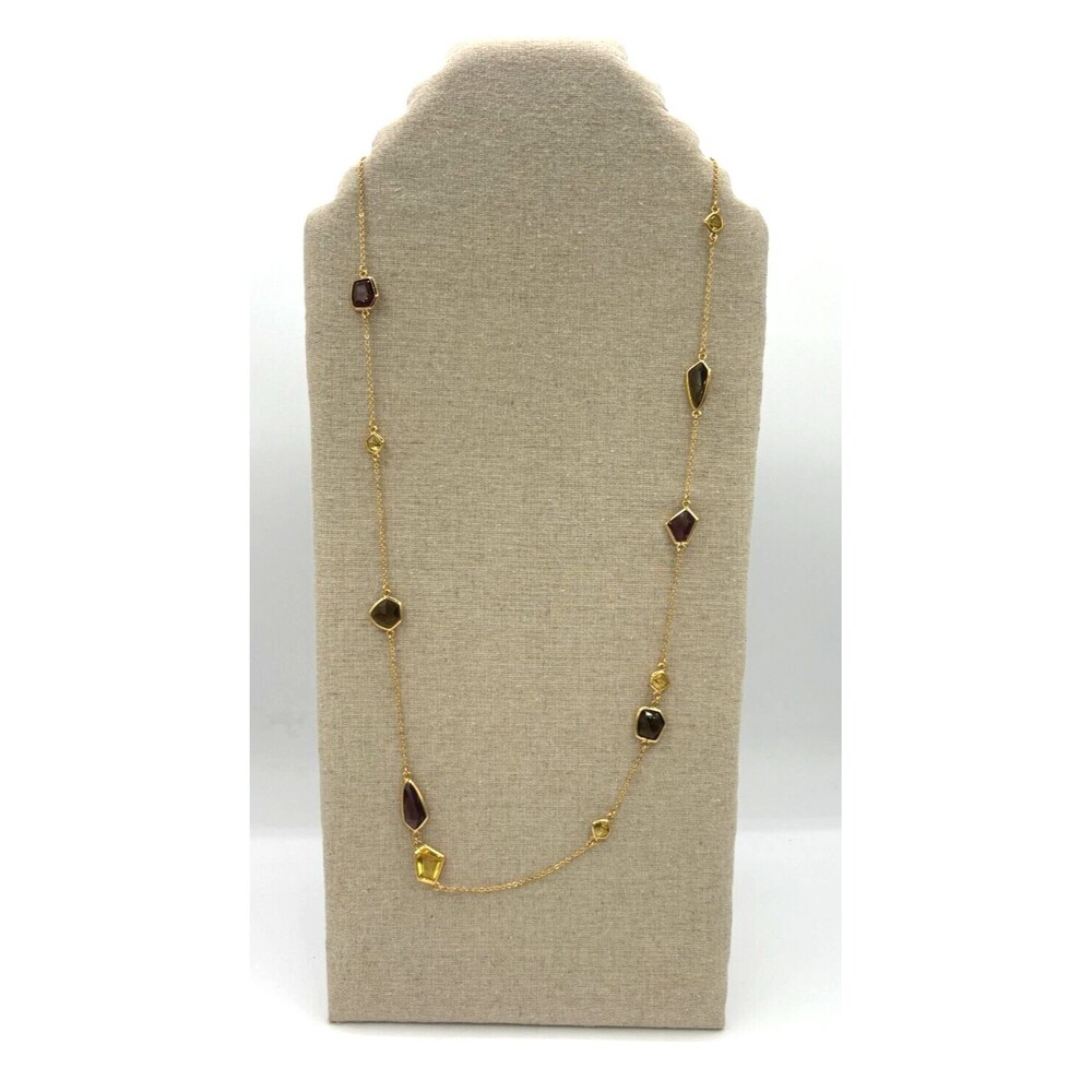 Stella And Dot‎ Pippa Long Necklace Gold Tone Green Purple Yellow Crystals  36"